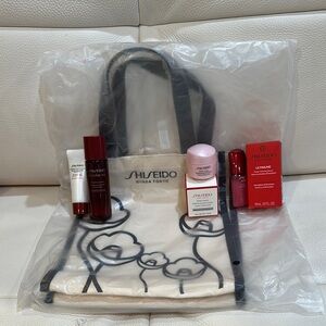 Shiseido 4 Pieces Skincare Travel Size Set & Cream and Black Small Tote Bag NWT